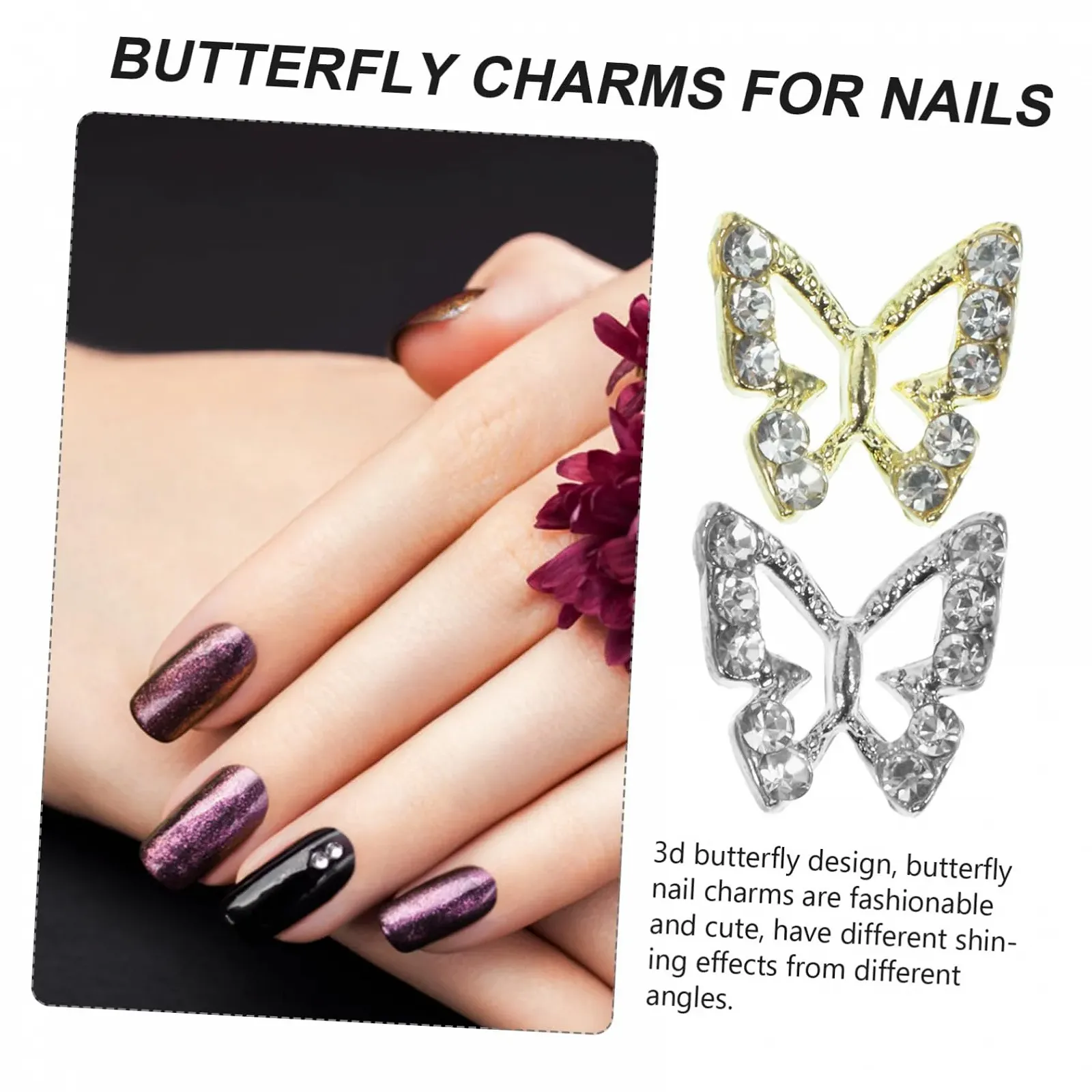 Украшения для ногтей Farfalloni, драгоценные камни для ногтей, подвески для ногтей для акриловых ногтей, подвеска-бабочка для ногтей, накладные ногти Farfalloni, ювелирные изделия для ногтей, набор страз для ногтей, сплав, упаковка, фото №2