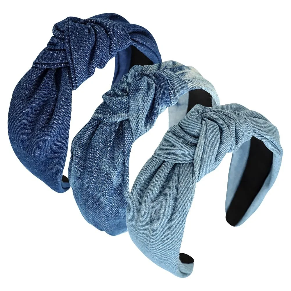Обруч на голову Денім з вузлом 6 см, 3 шт, фото №1