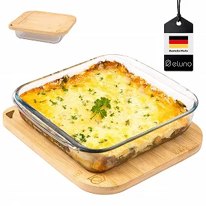Стеклянная форма для запекания eluno с бамбуковой крышкой 1.8 л квадратная - Фото 1