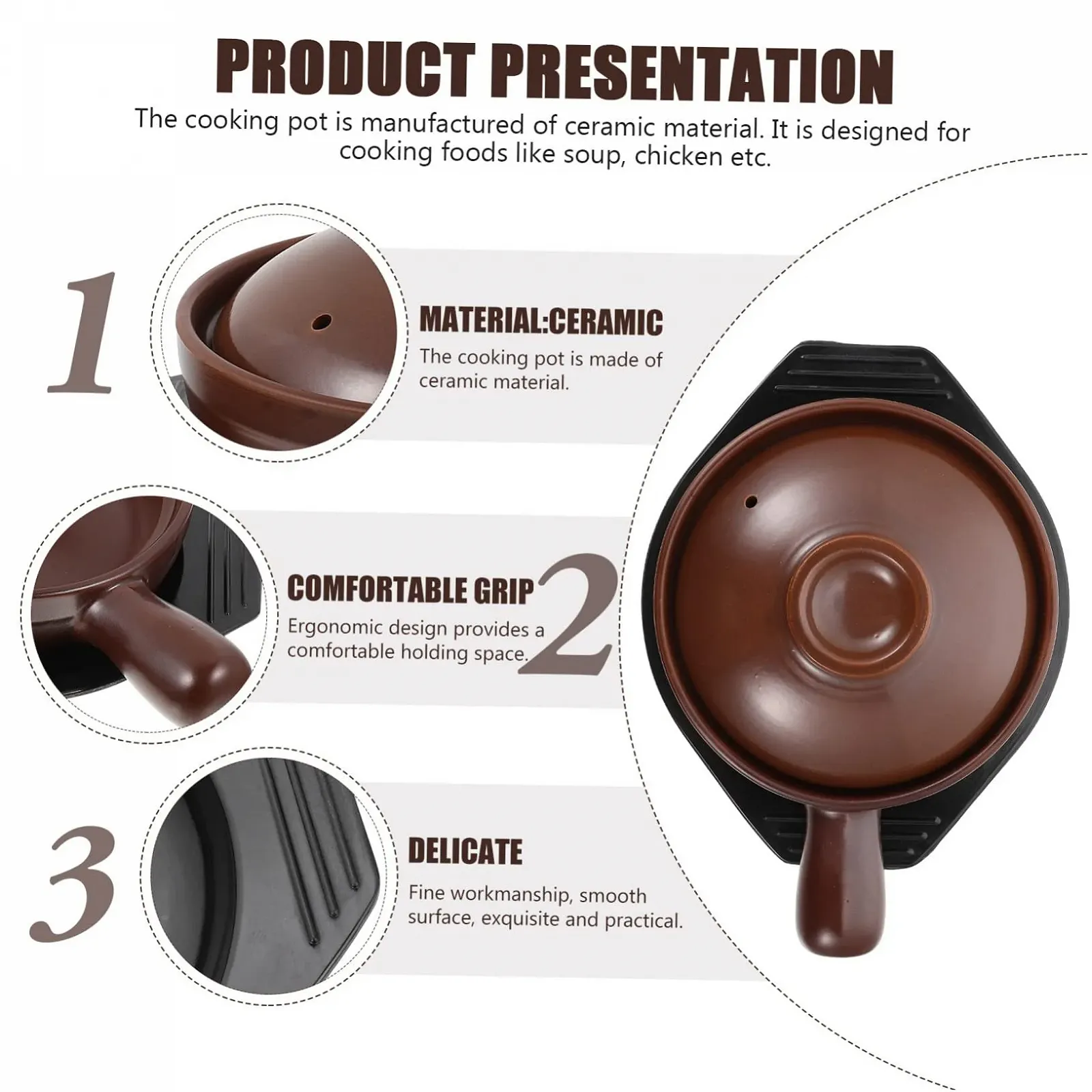 Керамическая кастрюля с ручкой и крышкой для тушения и запекания эргономичный дизайн термостойкая, фото №7