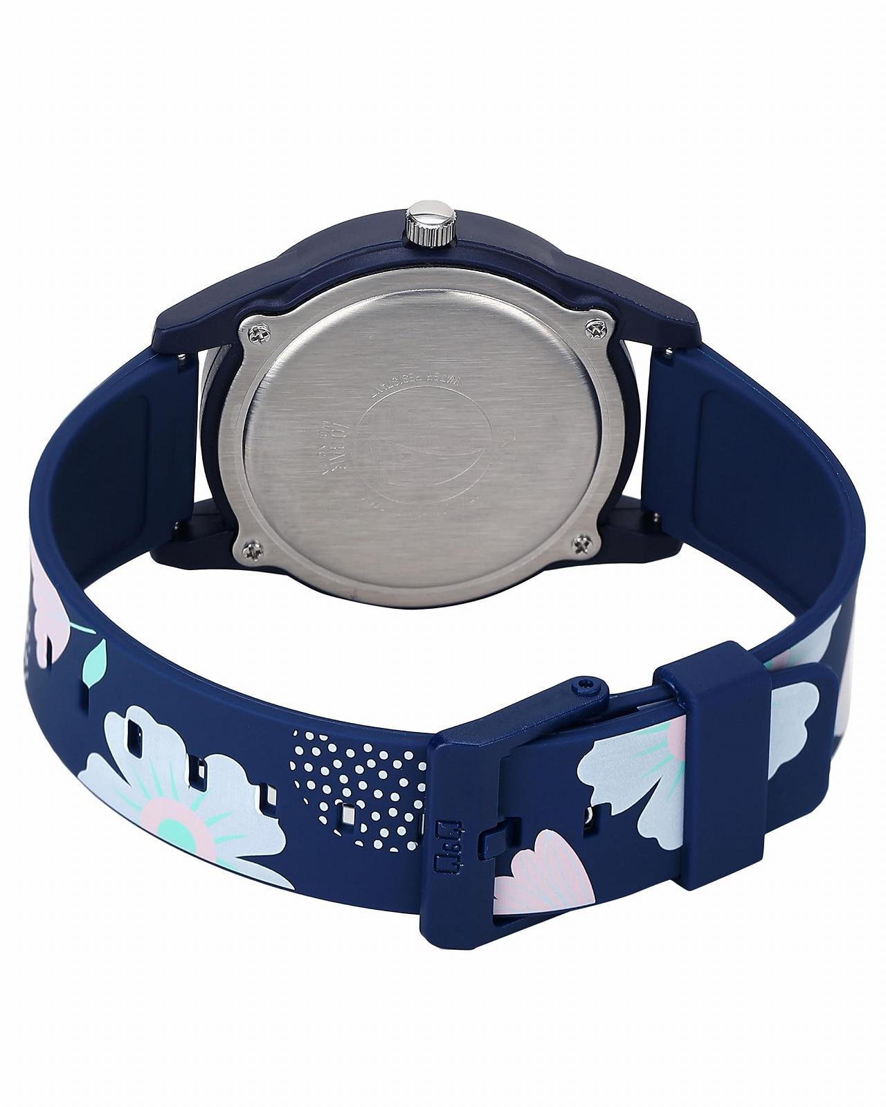 Женские часы Q&Q V08A-003VY, аналоговые, кварцевые, темно-синие, с цветочным узором, силиконовый ремешок, застежка-пряжка, 10 Бар, фото №4