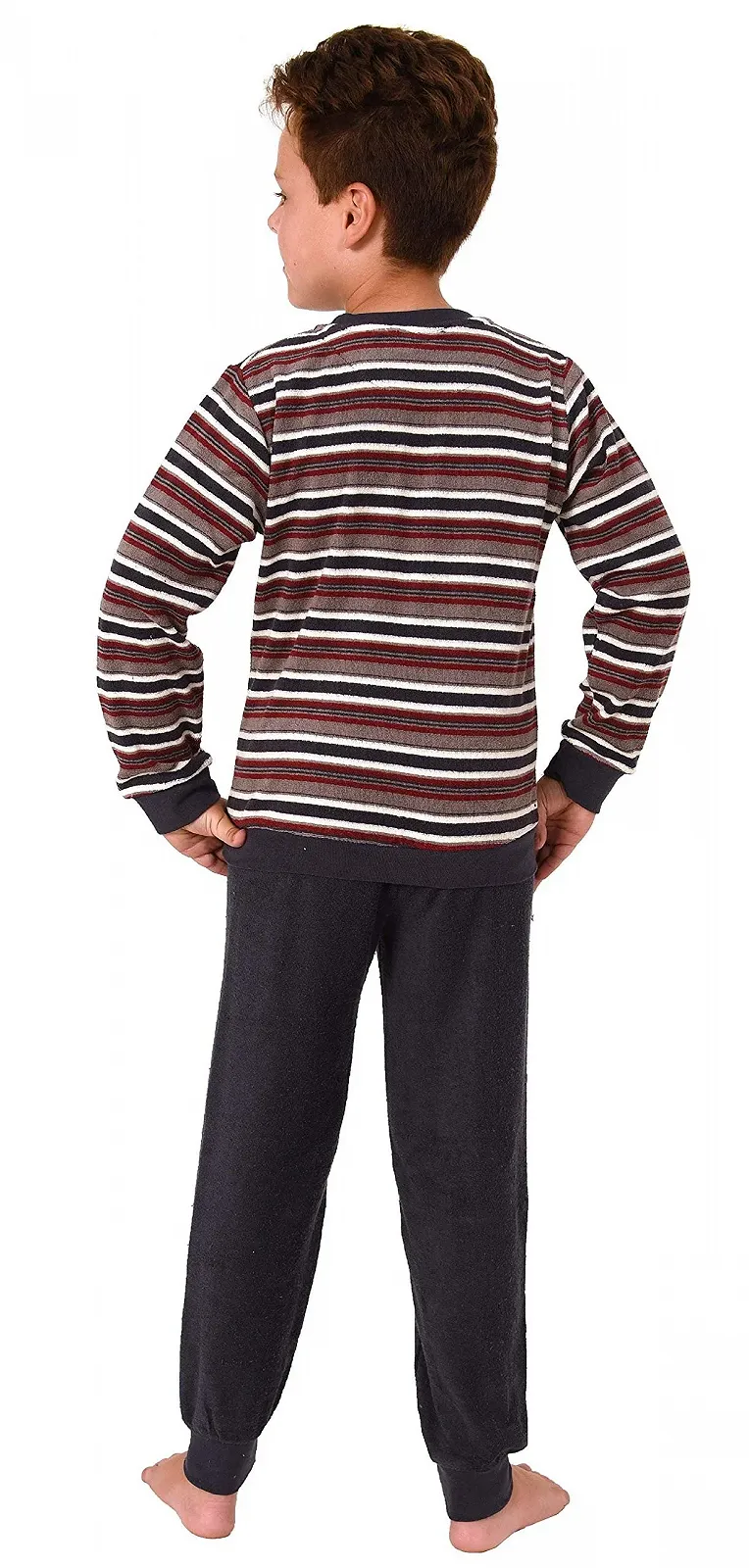 Піжама Terry для хлопчиків з довгими рукавами та манжетами смугастий верх, фото №4