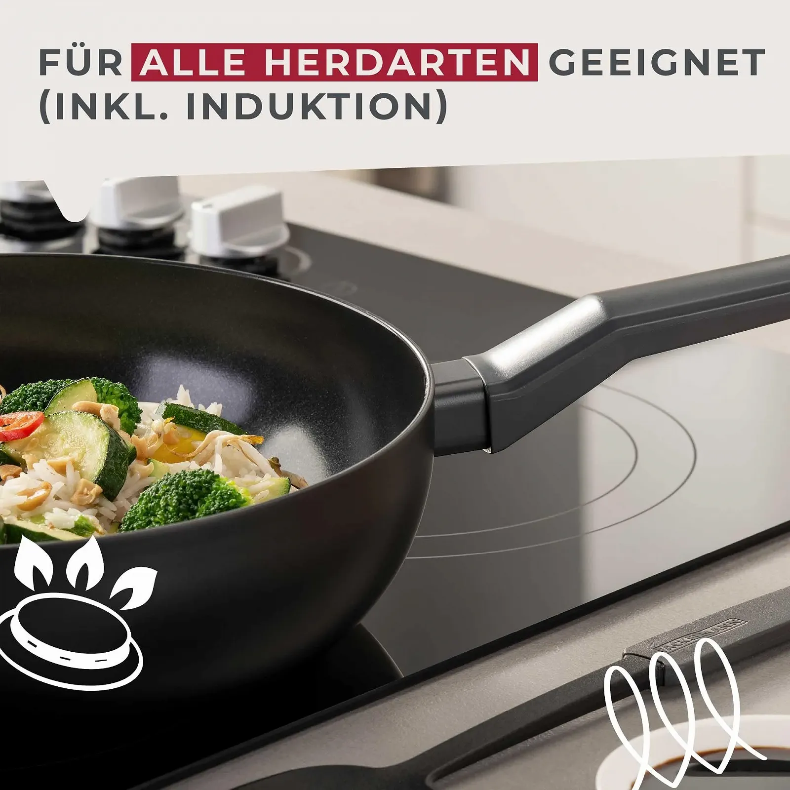 Сковорідка-Wok Fackelmann Statement 28 см, керамічне покриття, зроблений з переробленого алюмінію, стільникова структура дна, для всіх типів плит, включаючи індукційні, без PFAS, фото №5 Сковорідка-Wok Fackelmann Statement 28 см, керамічне покриття, зроблений з переробленого алюмінію, стільникова структура дна, для всіх типів плит, включаючи індукційні, без PFAS, фото №5