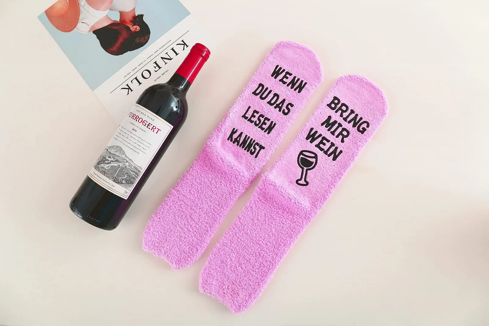 Носки с надписью "Wenn Du Das Lesen Kannst Bring Mir Wein / Kaffee / Book", фото №5