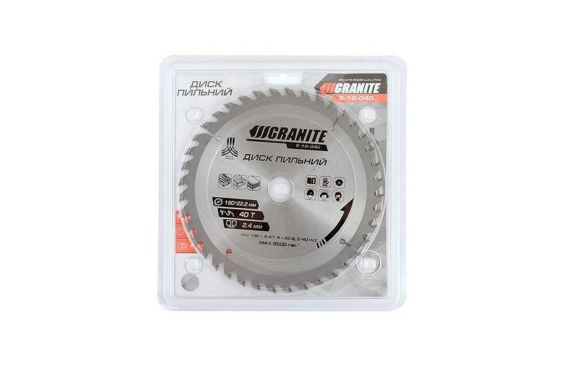 Диск пильний GRANITE для дерева з твердосплавними напайками 180х22.2х40Т адаптер 22.2-20 8400 об/хв 5-18-040, фото №2
