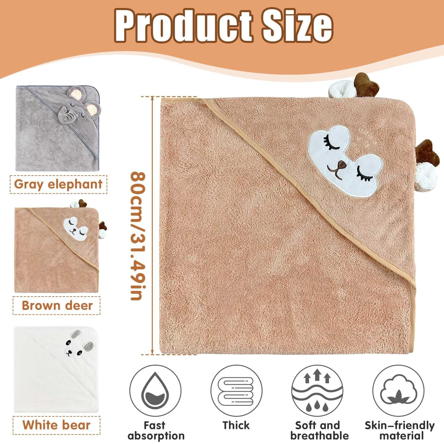 Детское банное полотенце с капюшоном 80 x 80 см, 3 штуки, фото №2