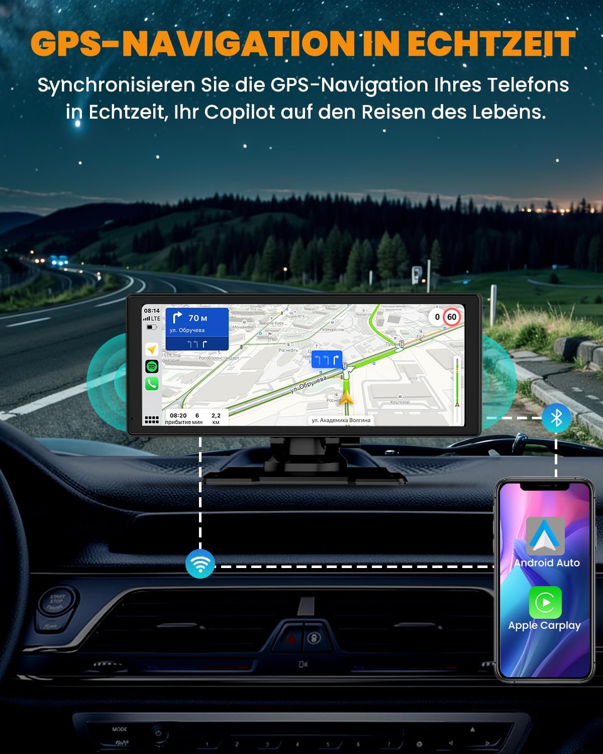 Дисплей Carplay Apple Carplay/Android Car 8.88 дюймов с камерой заднего вида 1080P HD и передней камерой, GPS навигацией, Hands-Free системой, Mirror Link, FM, простая установка, фото №4