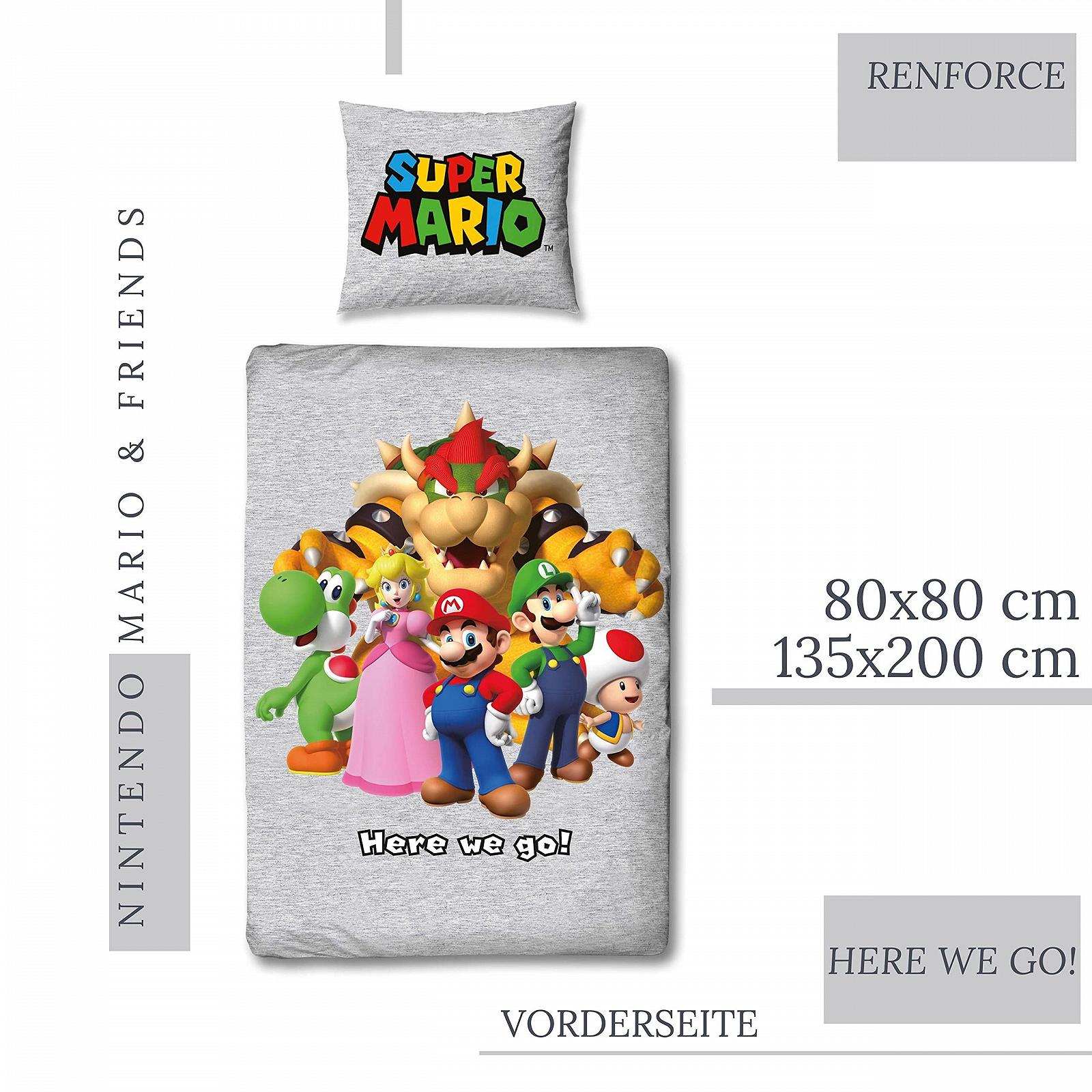 Постільна білизна Character World Super Mario 135 x 200 см + 80 x 80 см німецький розмір Nintendo Mario Luigi & Friends 100% бавовна для підлітків та дітей, фото №2