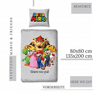 Постільна білизна Character World Super Mario 135 x 200 см + 80 x 80 см німецький розмір Nintendo Mario Luigi & Friends 100% бавовна для підлітків та дітей synthetic.ua - Фото 1