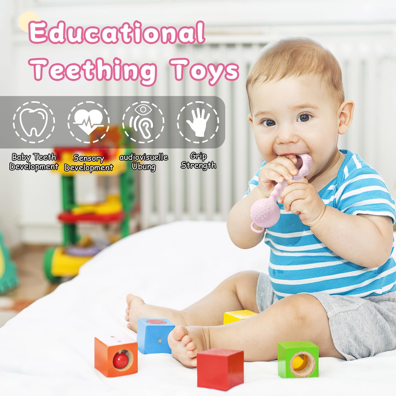 Брязкальце Tikplus Montessori Кільце-прорізувач для немовлят 0-6 місяців, Силіконова іграшка для захоплення, Рожевий, фото №7 Брязкальце Tikplus Montessori Кільце-прорізувач для немовлят 0-6 місяців, Силіконова іграшка для захоплення, Рожевий, фото №7