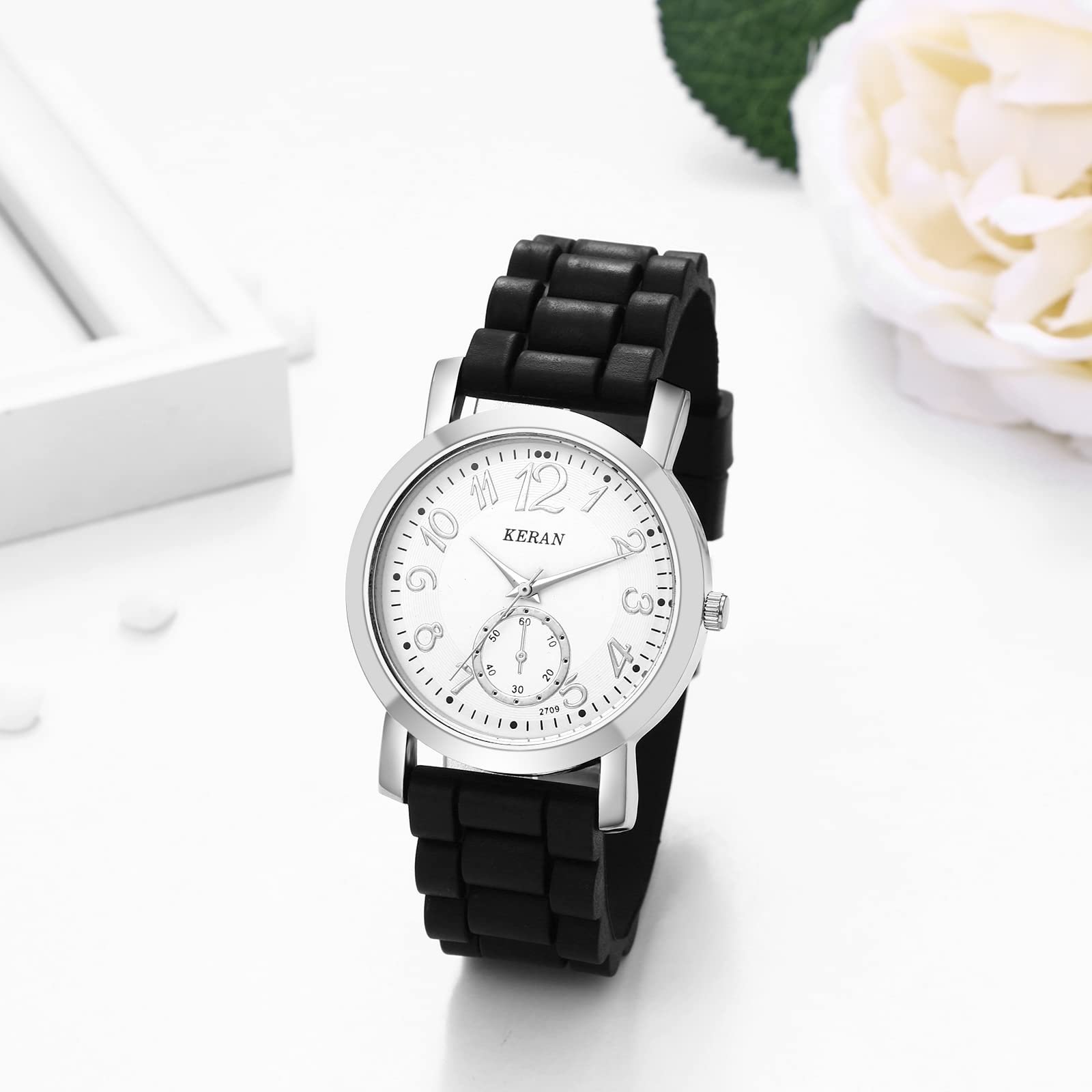 Женские аналоговые кварцевые часы JewelryWe Классические простые повседневные часы с силиконовым ремешком, фото №5