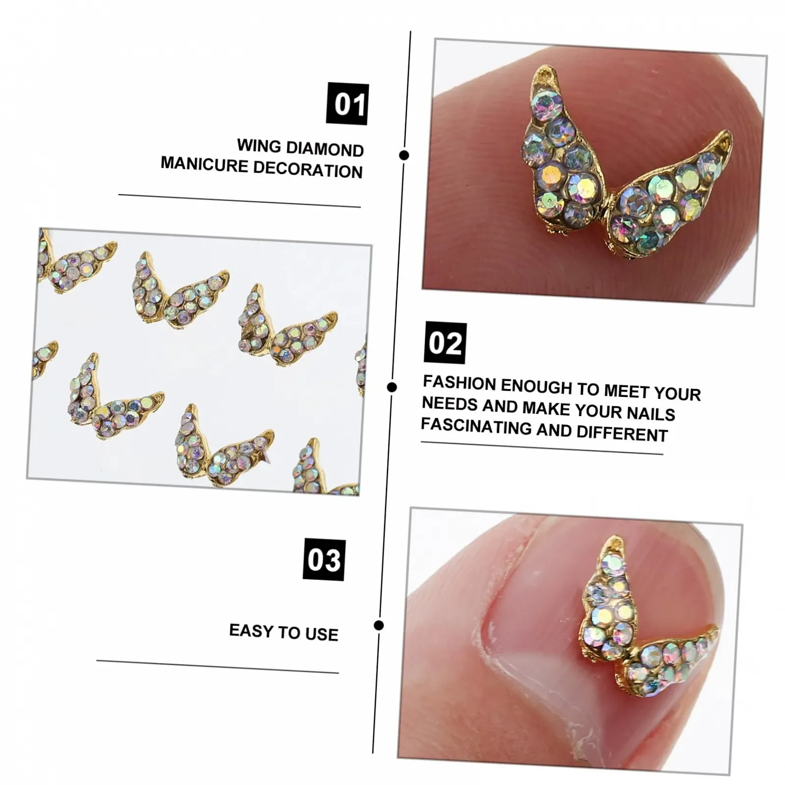 Стразы для ногтей 3D FOMIYES 20 шт Крылья Сердце Блестящие наклейки для ногтей Самодельные украшения для ногтей Самоклеящиеся для ногтей на пальцах и тела, фото №8