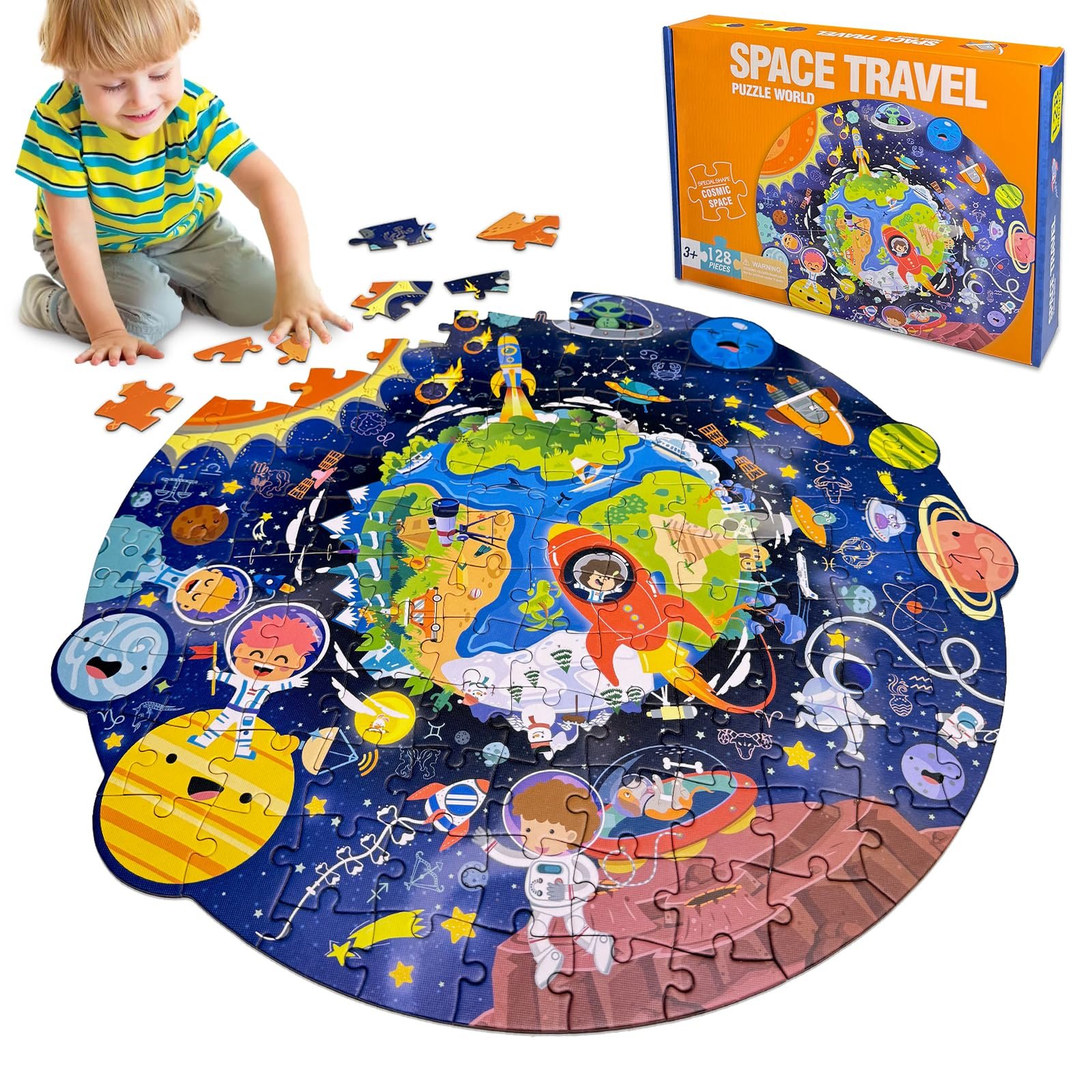 Пазл підлоговий дитячий Space Travel 128 елементів круглий 44 x 45 см 3-7 років, фото №1