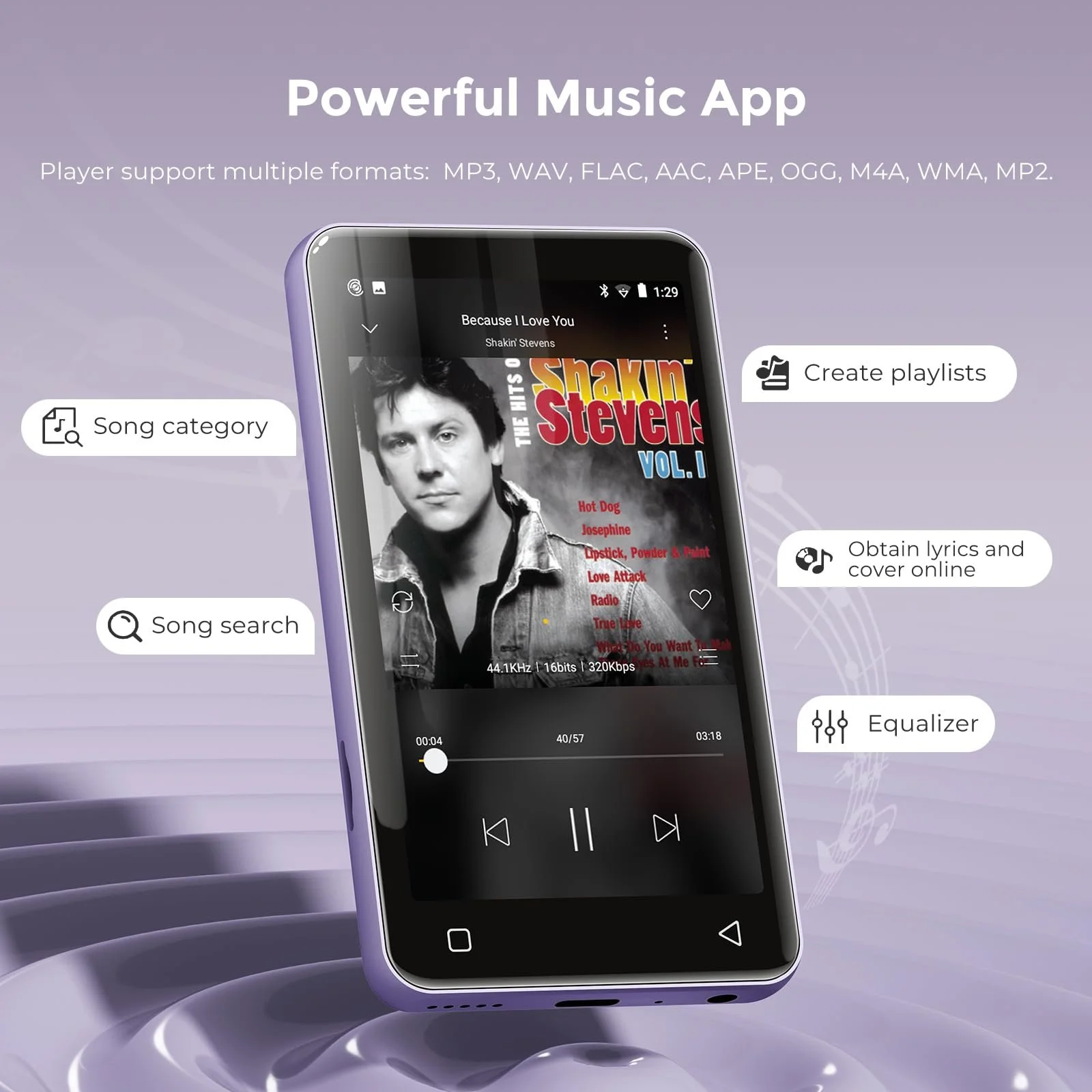 MP3-плеер Innioasis 80 GB с Bluetooth и WiFi, со Spotify, Spotify Kids, Pandora, Audible, 4.0-дюймовый сенсорный экран Фиолетовый, фото №3