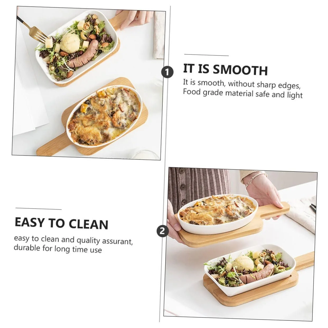 Форма для запекания Toyvian керамическая овальная с деревянной подставкой термостойкая антипригарная, фото №2