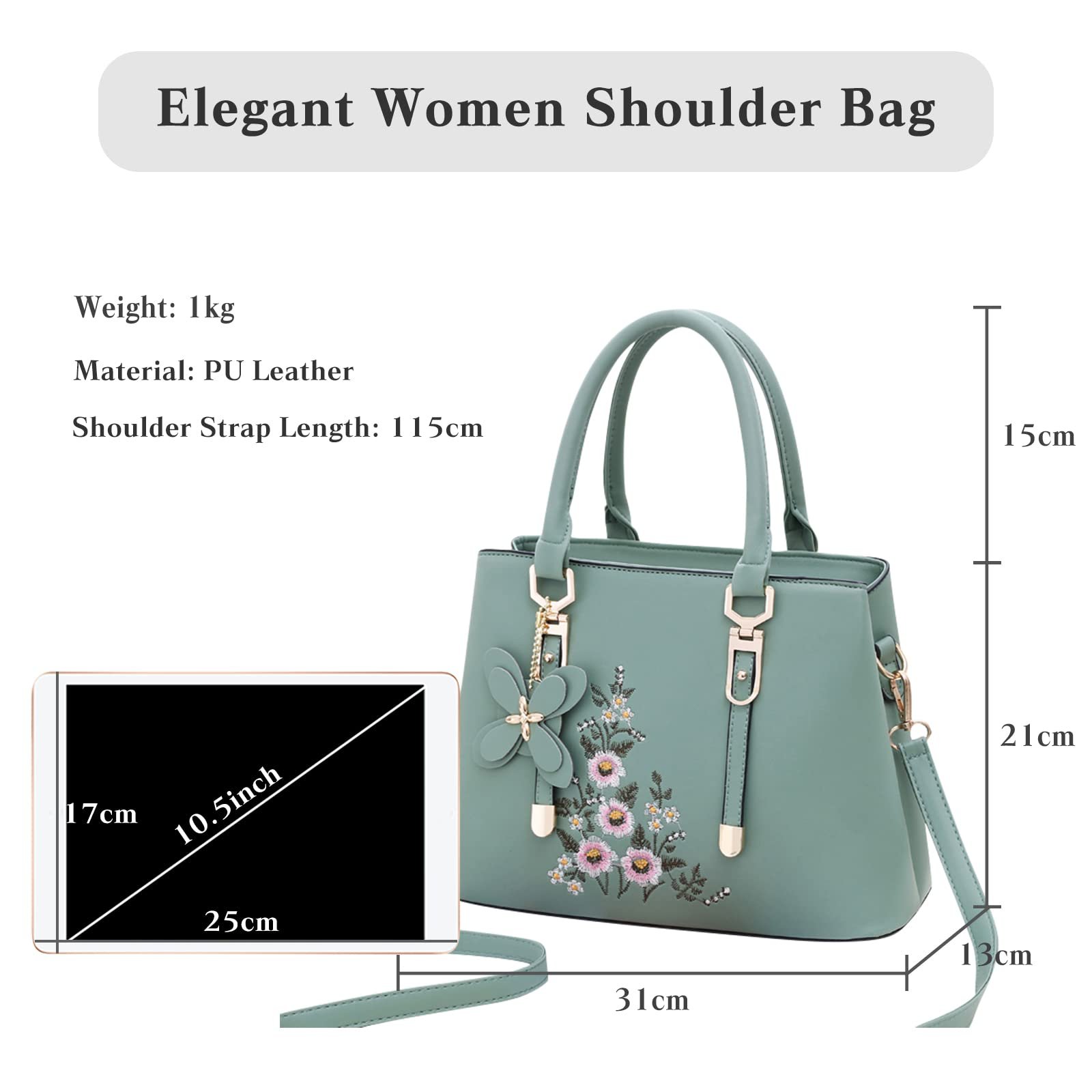 Сумка с ручками FANDARE, водонепроницаемая, из искусственной кожи, с вышивкой, зеленая, фото №3