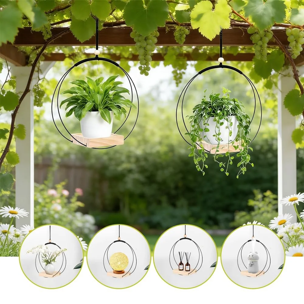 Підвісні кошики 2 шт. сучасні в стилі бохо з дерев'яною основою та металевим кільцем, фото №7 Підвісні кошики 2 шт. сучасні в стилі бохо з дерев'яною основою та металевим кільцем, фото №7