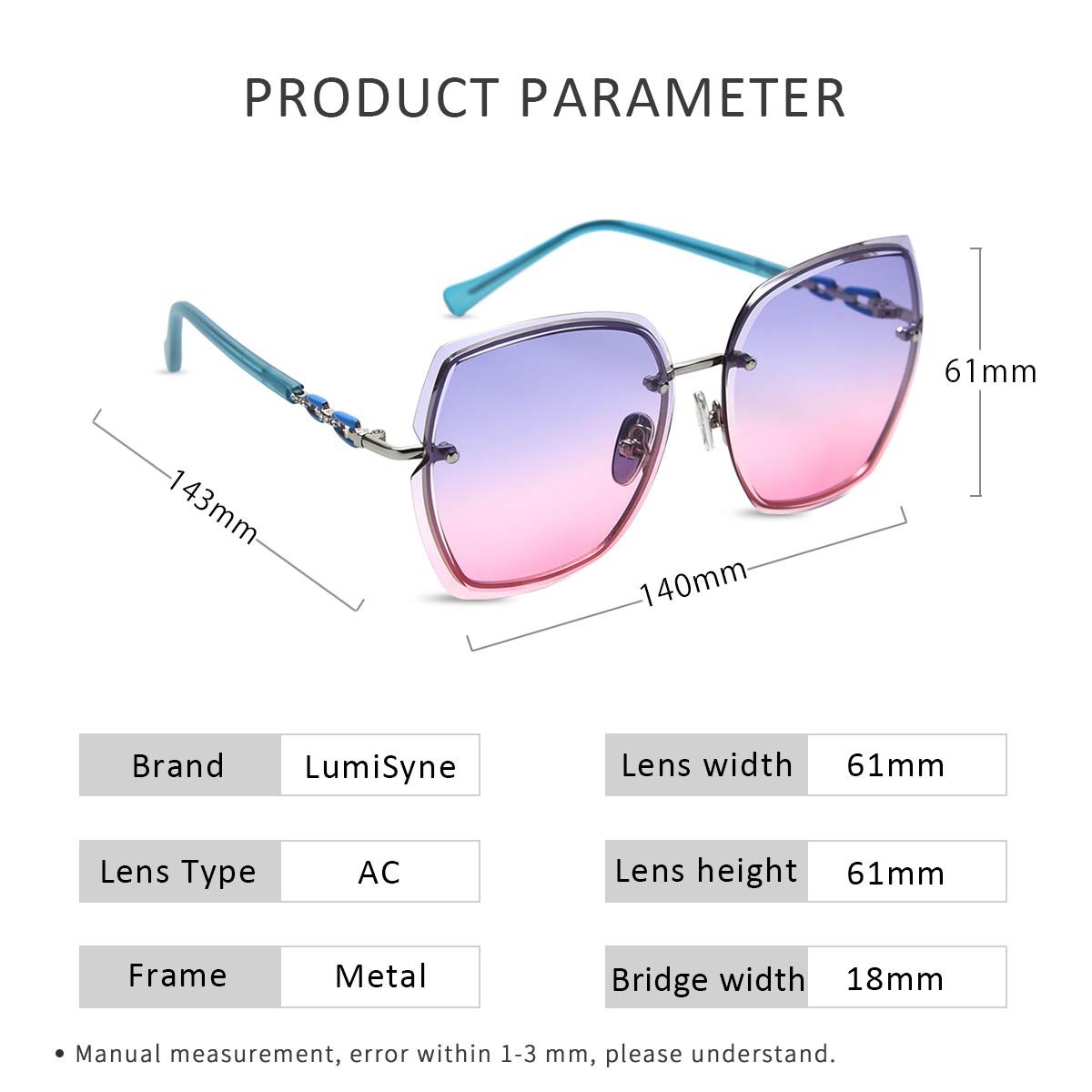 Сонцезахисні окуляри LumiSyne Без оправи Жіночі Діамантове огранювання Прозорі градієнтні лінзи, фото №6