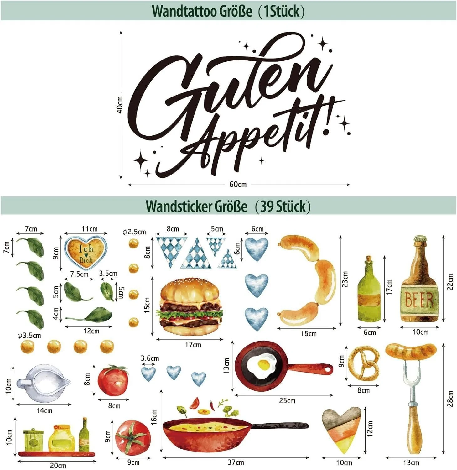 Набор наклеек на стену Bon Appetit Sausage Bread Cooking 40 шт., фото №6