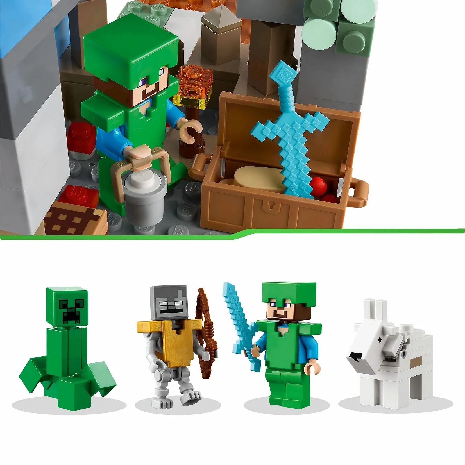 Конструктор LEGO Minecraft Ледяные Вершины Стив, Крипер и Коза, Ледяной Биом и Пещера 21243, фото №5