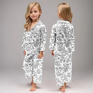 Дитяча піжама для розмальовування Winter Leisure Suit, комплект з двох предметів, з мультяшним принтом synthetic.ua - Фото 1