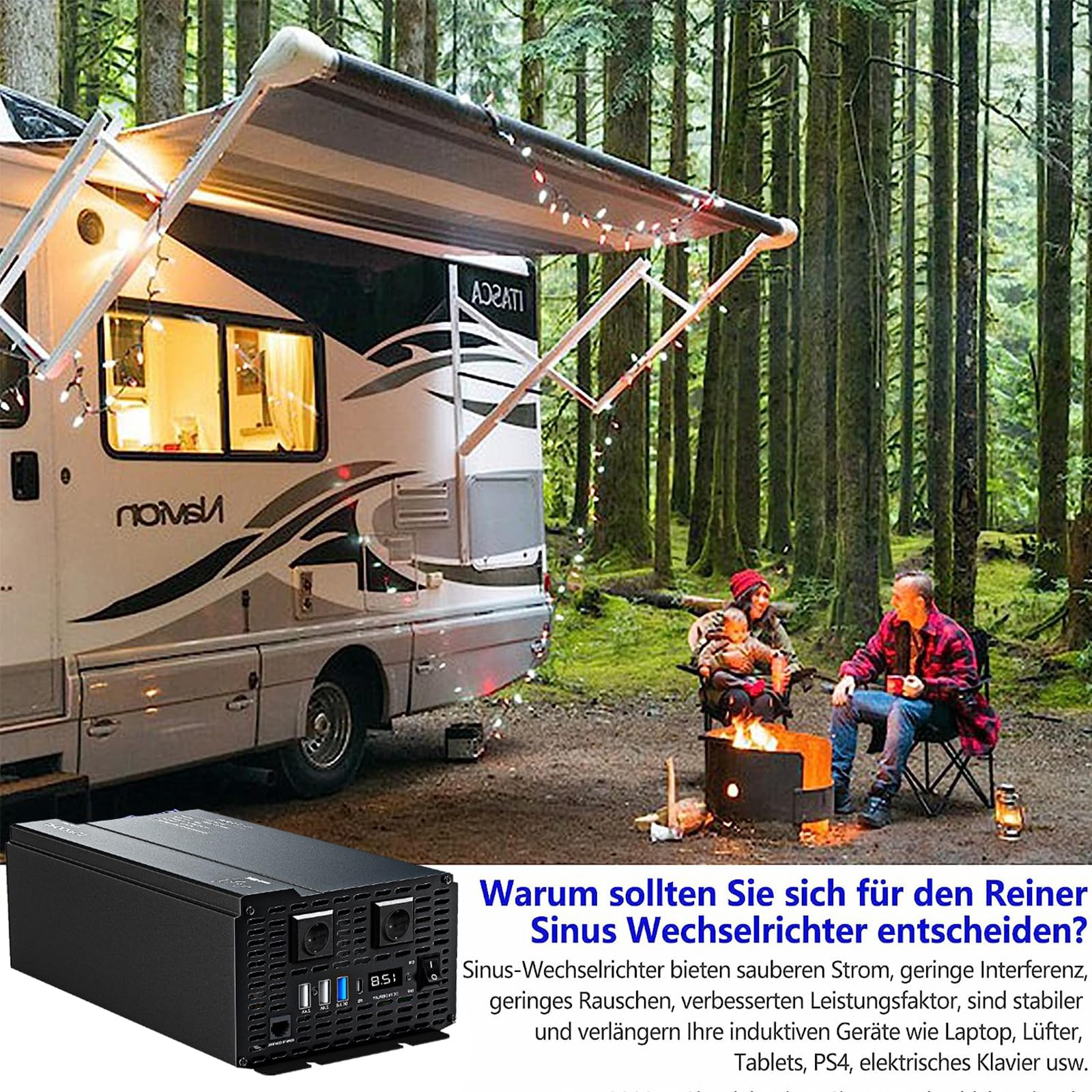 Інвертор ShockFlo DC 24V до AC 230V Перетворювач напруги Чиста синусоїда USB Порти та EU Розетки, фото №7