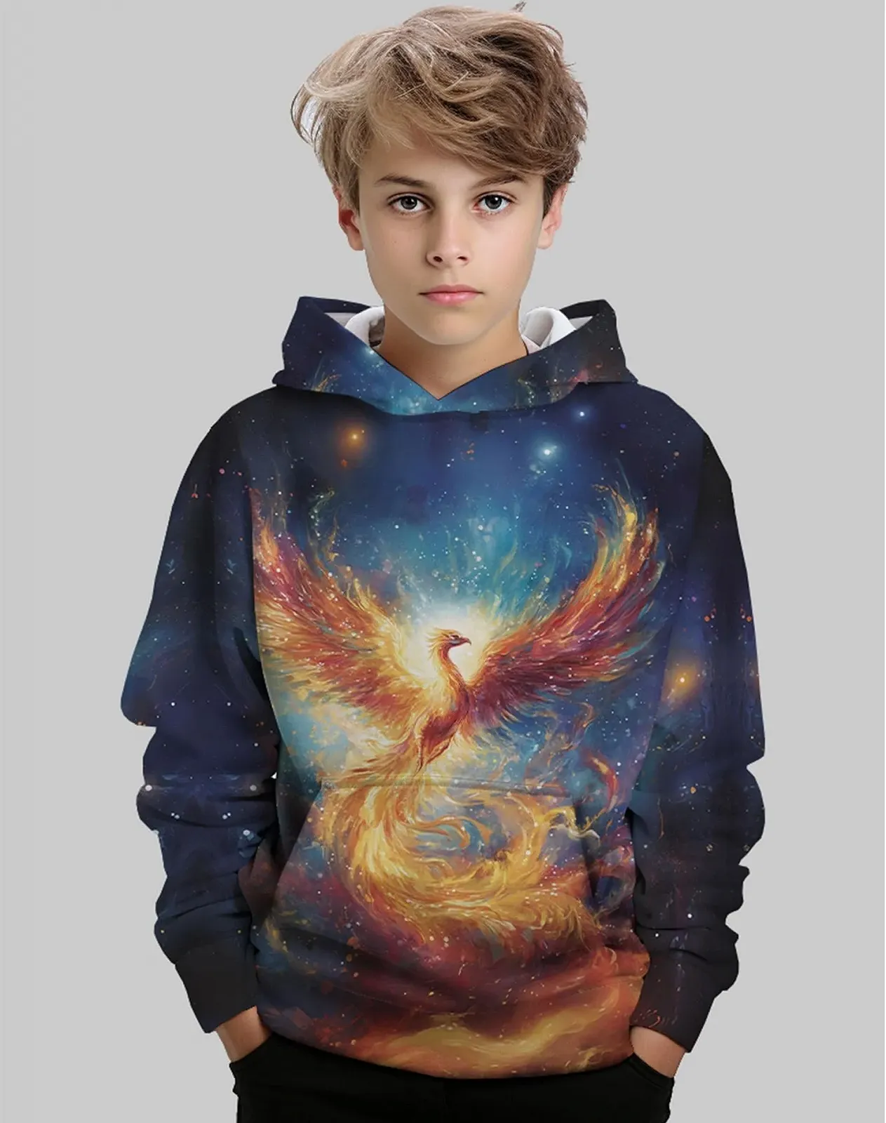 Худи Dounpum для мальчиков и девочек, пуловер, 3D принт, детская толстовка с капюшоном и карманами кенгуру, фото №2 Худи Dounpum для мальчиков и девочек, пуловер, 3D принт, детская толстовка с капюшоном и карманами кенгуру, фото №2