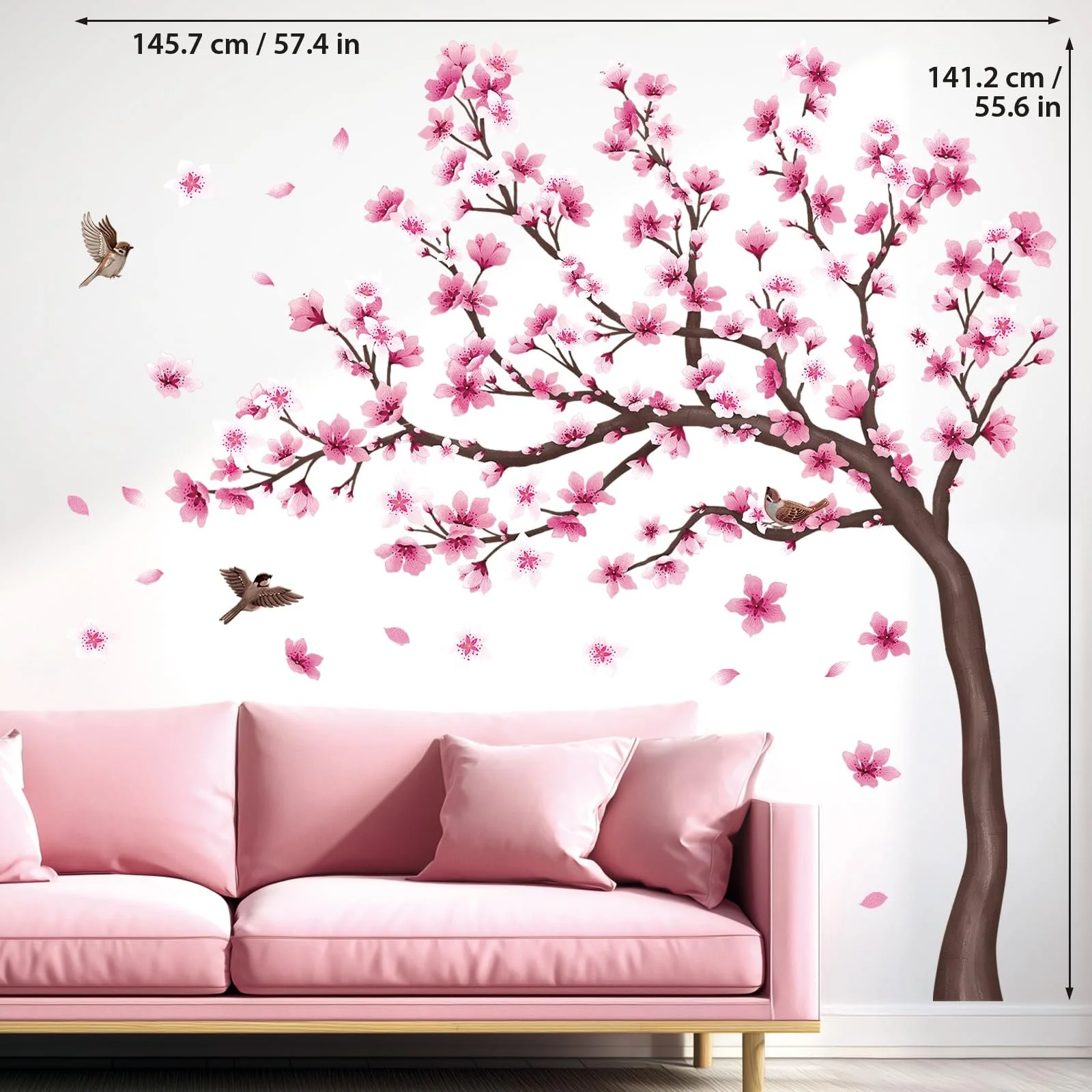Наклейка на стіну DECOWALL SG4-2431 Сакура з птахами знімна Рожева, фото №6
