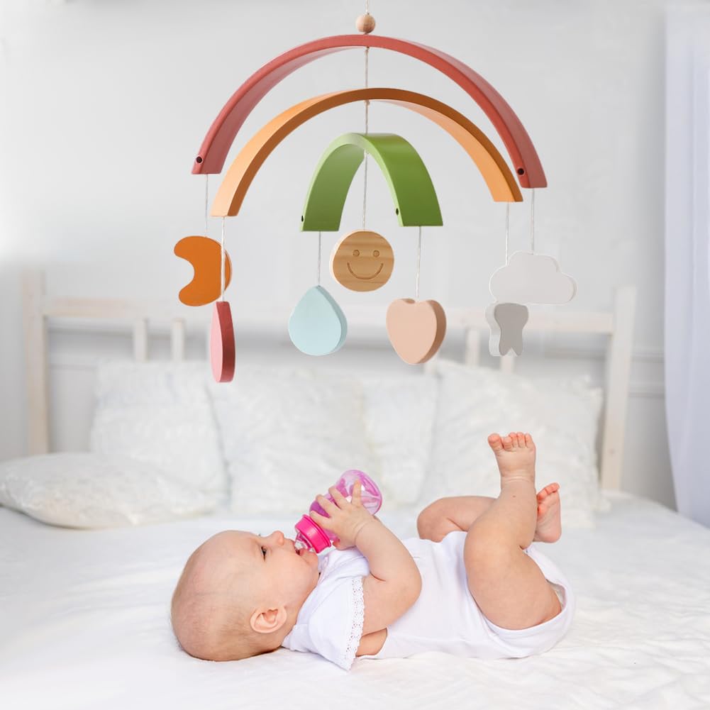 Мобиль Baby Wind Chime Детская Кровать, Радужные Облака Звезды Подвесной Колокольчик Деревянный Кулон, фото №4