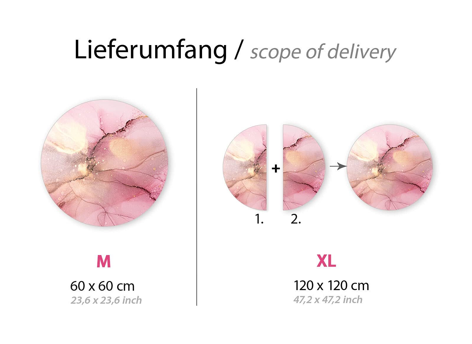 Настінна наклейка Grandora DL705-4 Кругла Мармур Рожеве золото, фото №3