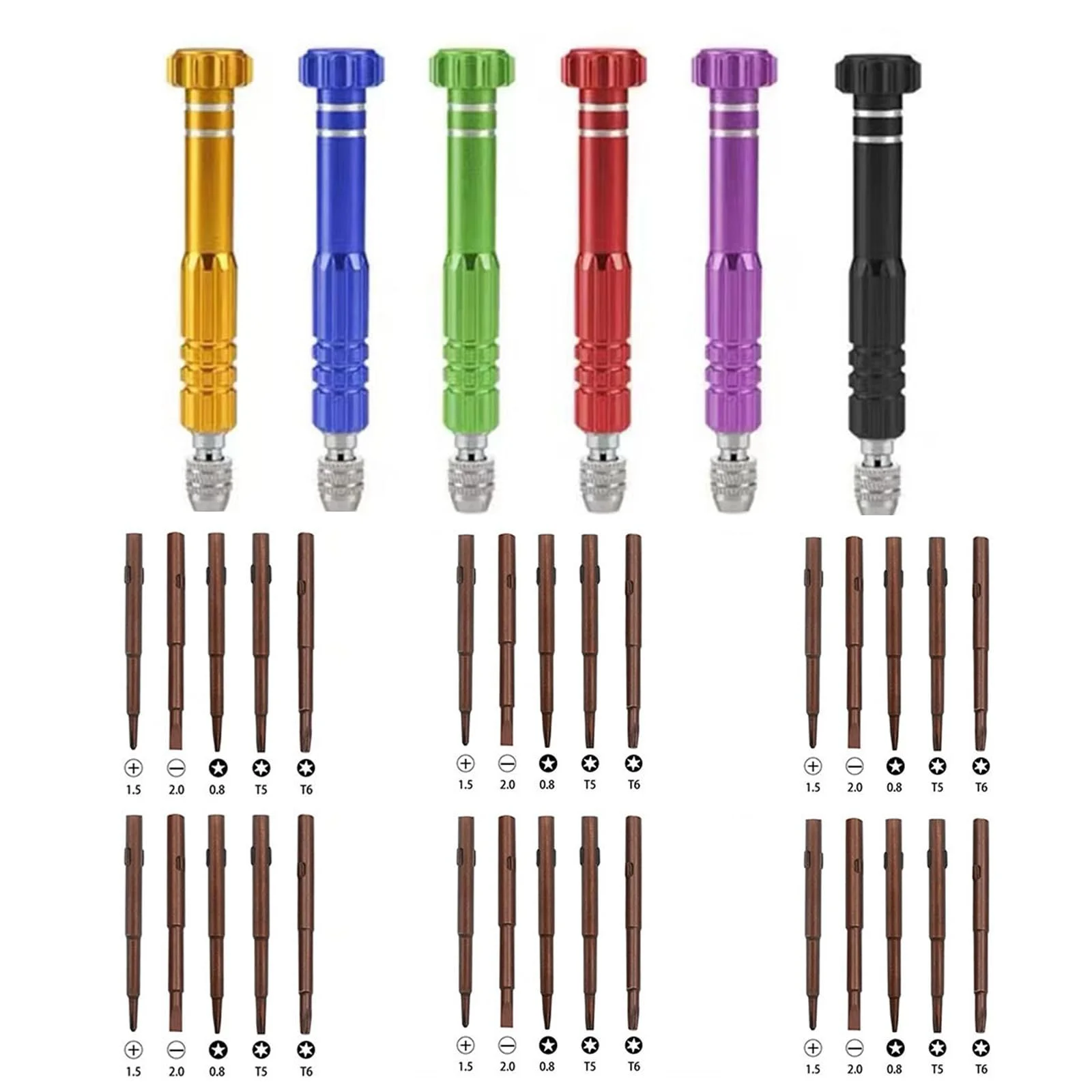 Набор отверток Mini 5-в-1 для ремонта очков смартфонов электроники компьютеров часов очков 6 комплектов, фото №1