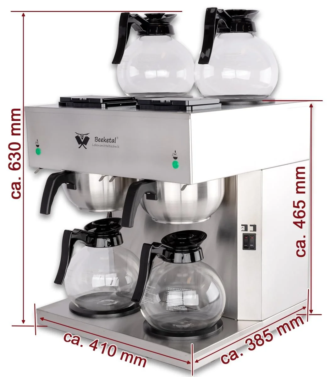 Профессиональная капельная кофеварка Beeketal BGK-4GK Gastro Duo 4 стеклянных кувшина 1,7 л 4 нагревательные пластины 2х2020 Вт Нержавеющая сталь, фото №3