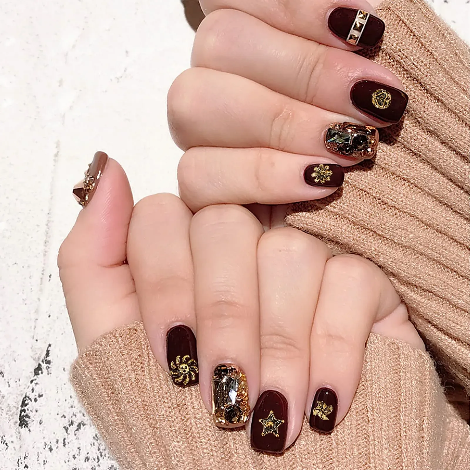 Украшения для ногтей в стиле панк NICENEEDED, 3D ретро металлические камни и стразы для ногтей, 100 шт, фото №5