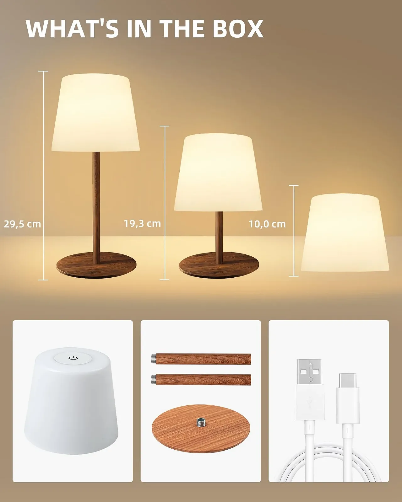 Настільні лампи EZVALO комплект 2 шт. світлодіодні бездротові IP65 USB-C Колір дерева, фото №9
