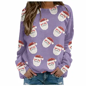 Женская новогодняя толстовка GFPGNDFHG Рождественский джемпер без капюшона Олень Бэмби Снеговик Рождественский свитшот - Фото 1