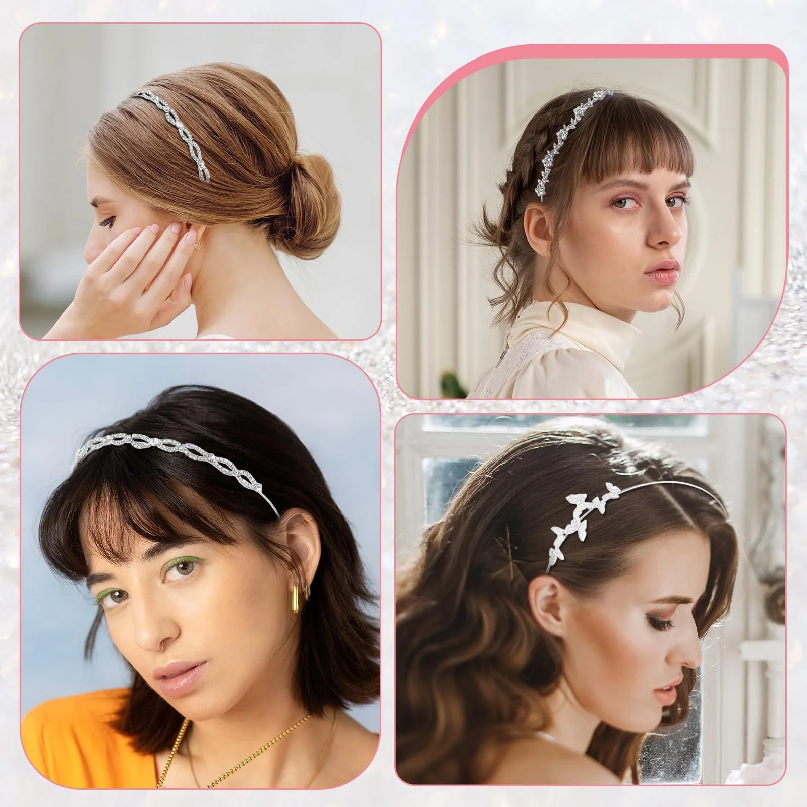 Набір з 4 обручів на голову з штучними діамантами, фото №6