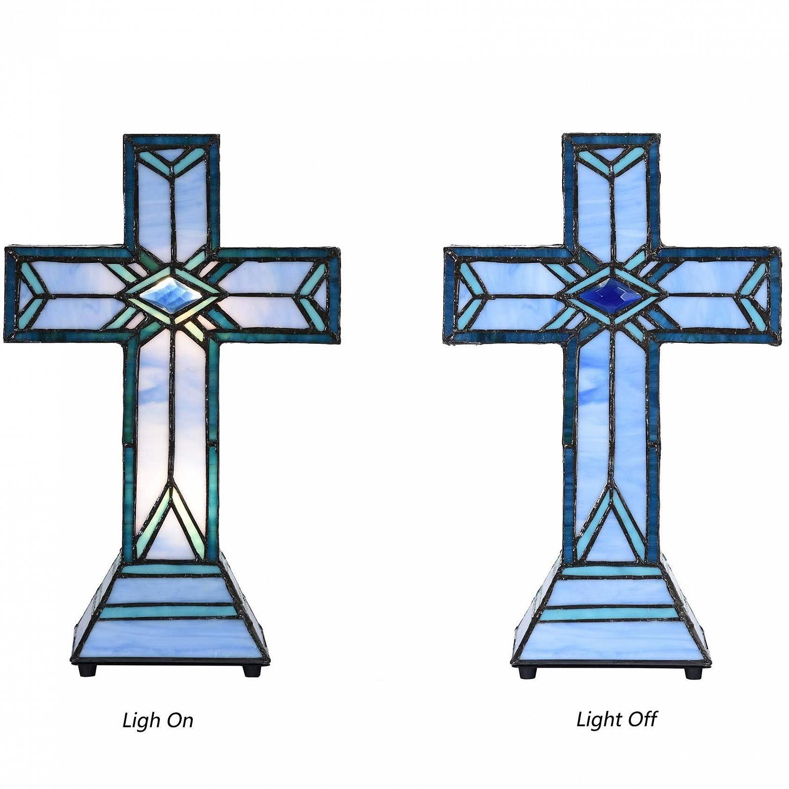 Настільна лампа-нічник Bieye L30815 Латинський хрест Tiffany Style Вітражне скло 8,5x13 дюймів Синя, фото №2