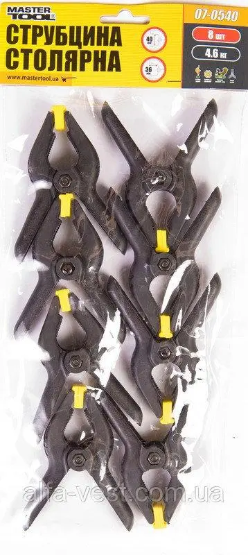 Струбцина столярна тип А 90мм ширина захоплення 40мм сила тиску 4.6 КГ набір 8шт MASTERTOOL 07-0540, фото №2