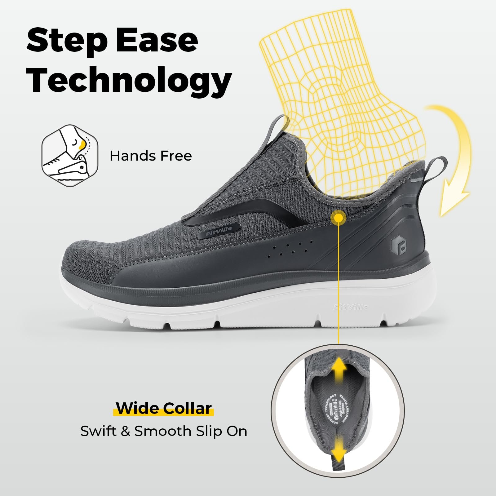 Кросівки FitVille StepEase Чоловічі Дуже Широкі Сліпони для Ходьби V2 Спортивні Легкі, фото №3 Кросівки FitVille StepEase Чоловічі Дуже Широкі Сліпони для Ходьби V2 Спортивні Легкі, фото №3