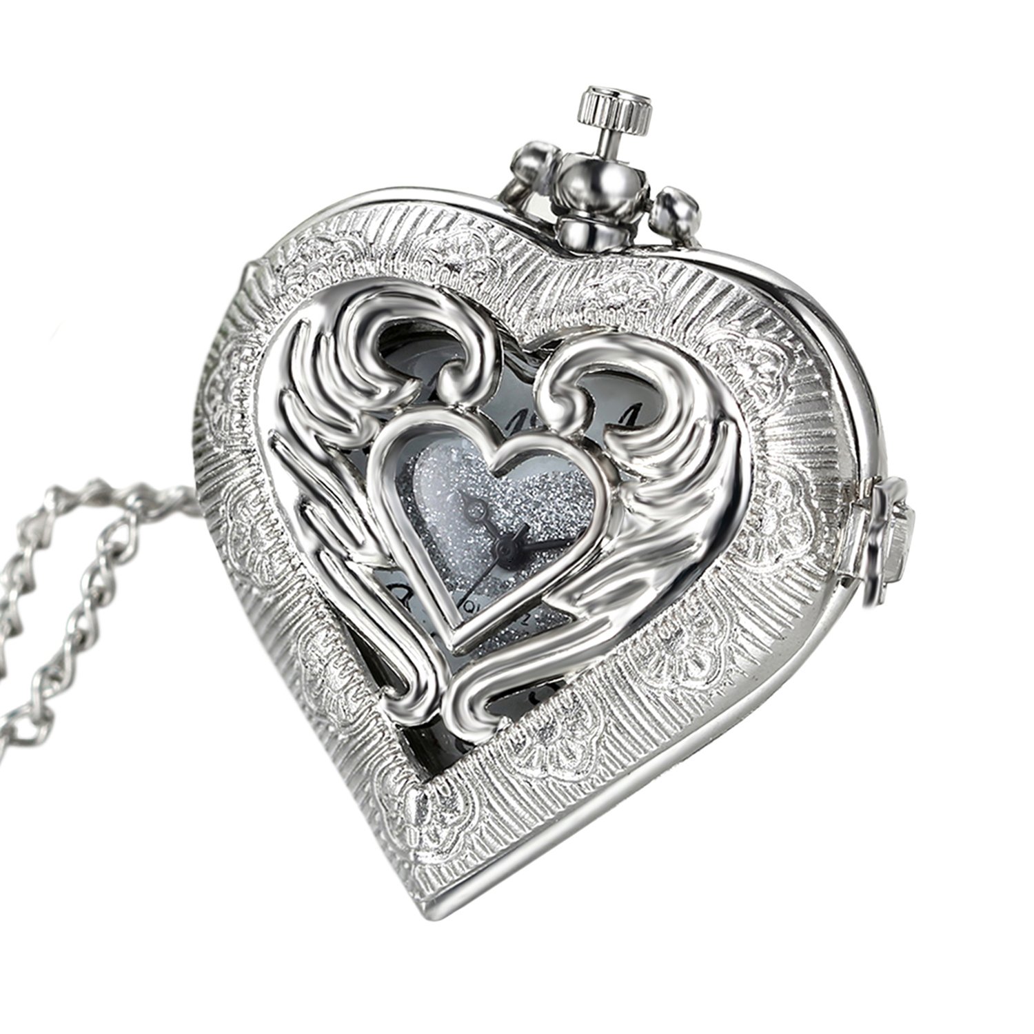 Карманные часы Avaner Heart Shape Design Женские кварцевые с арабскими цифрами Серебро, фото №3