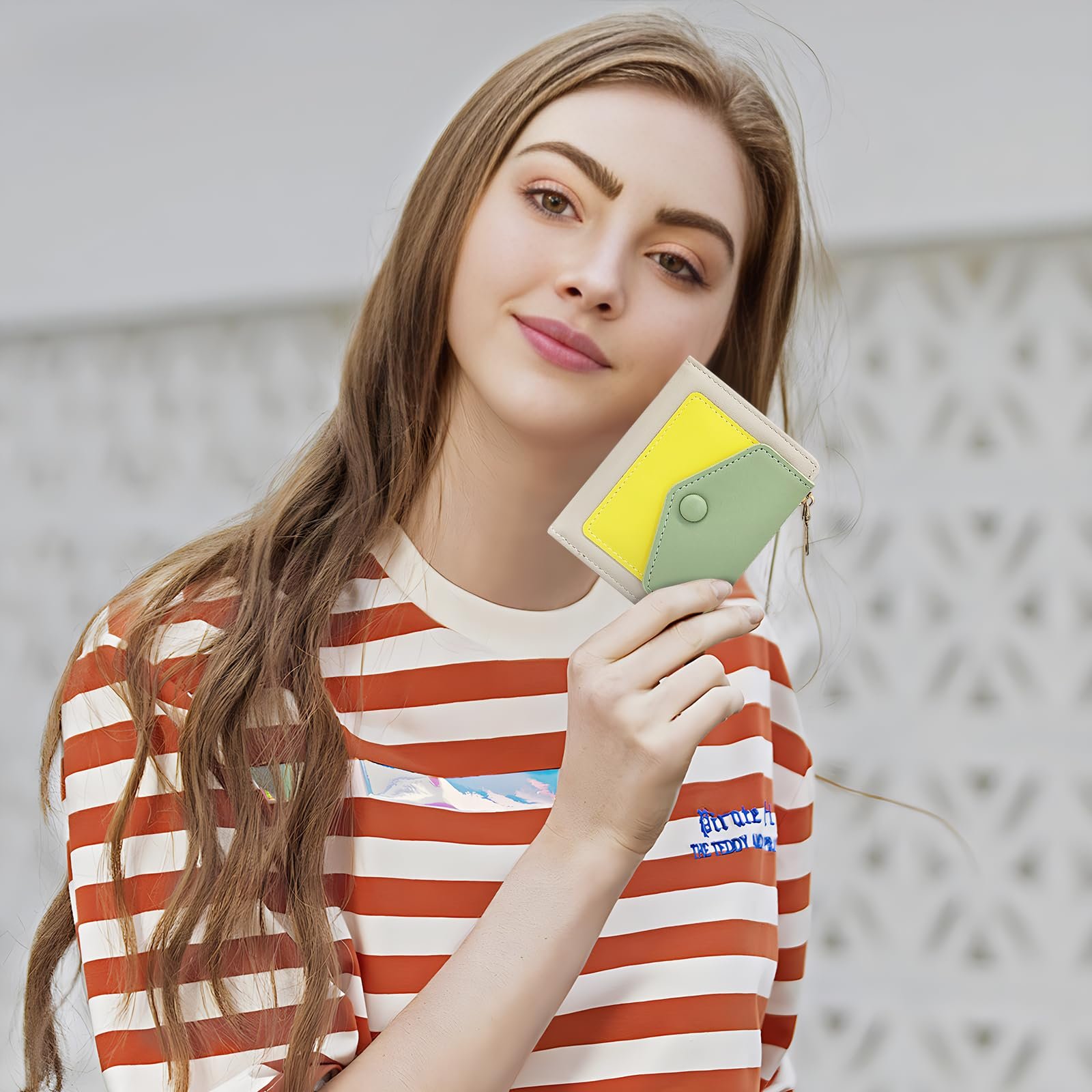 Кошелек FuninCrea Женский с карманом на молнии для монет и окошком для ID, Кожаный кошелек, Маленький кошелек, Кошелек бифолд с множеством отделений для карт, коричневый, Modern, фото №6