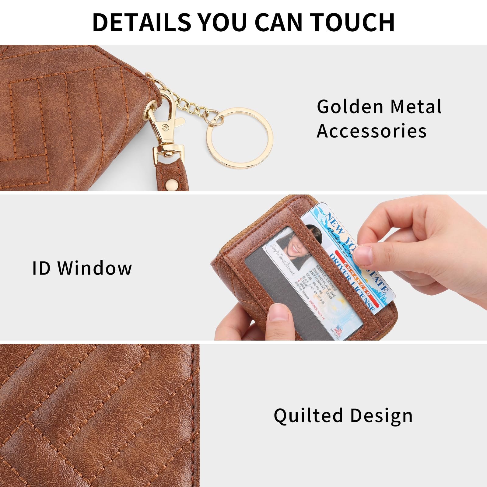 Кошелек GAEKEAO Маленький для женщин Кожаный RFID-защита Держатель для карт Складной Компактный с карманом на молнии, светло-коричневый, S, Classic, фото №3