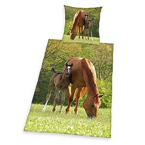 Комплект Постільної Білизни Herding Young Collection Кінський Малюнок 135 x 200 см, Наволочка 80 x 80 см, Бавовна/Рефорс, Зелений - Фото 1