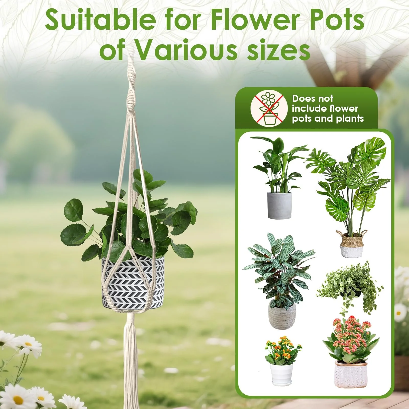 Набор подвесных кашпо макраме 5 шт. из хлопковой веревки с крючками, фото №3