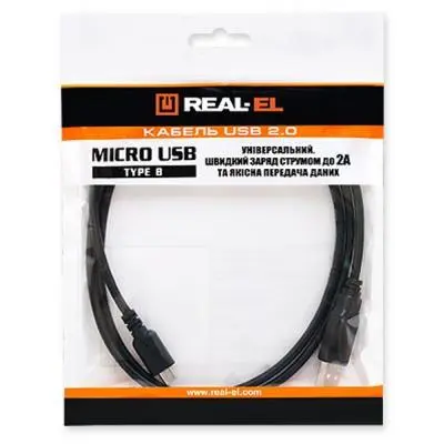 Дата кабель USB 2.0 AM to Micro 5P 2.0m Pro black REAL-EL EL123500025, фото №3