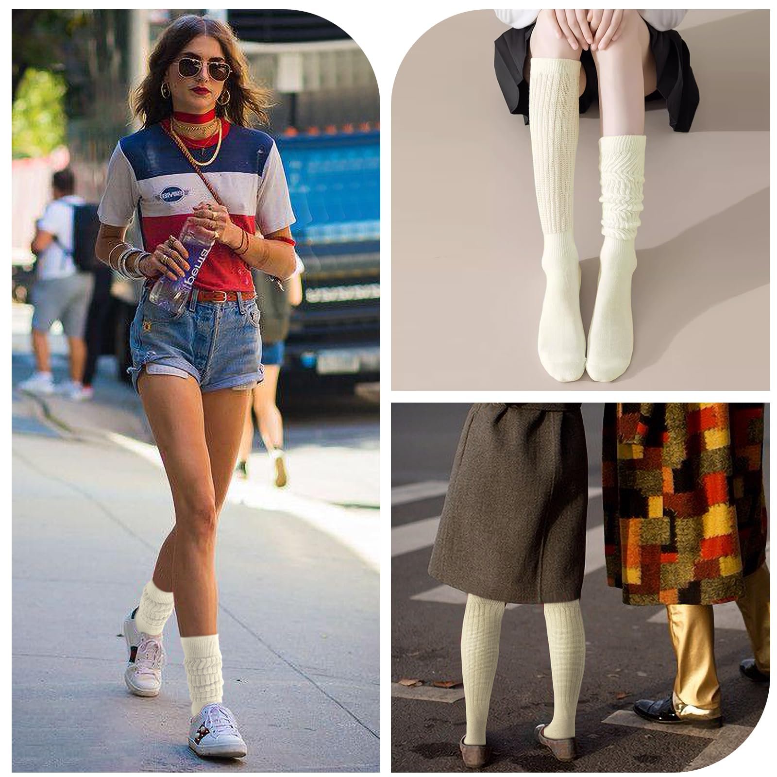 Высокие носки DRESHOW 3 пары полосатые выше колена тонкие чулки длинные носки до колена гетры, фото №4