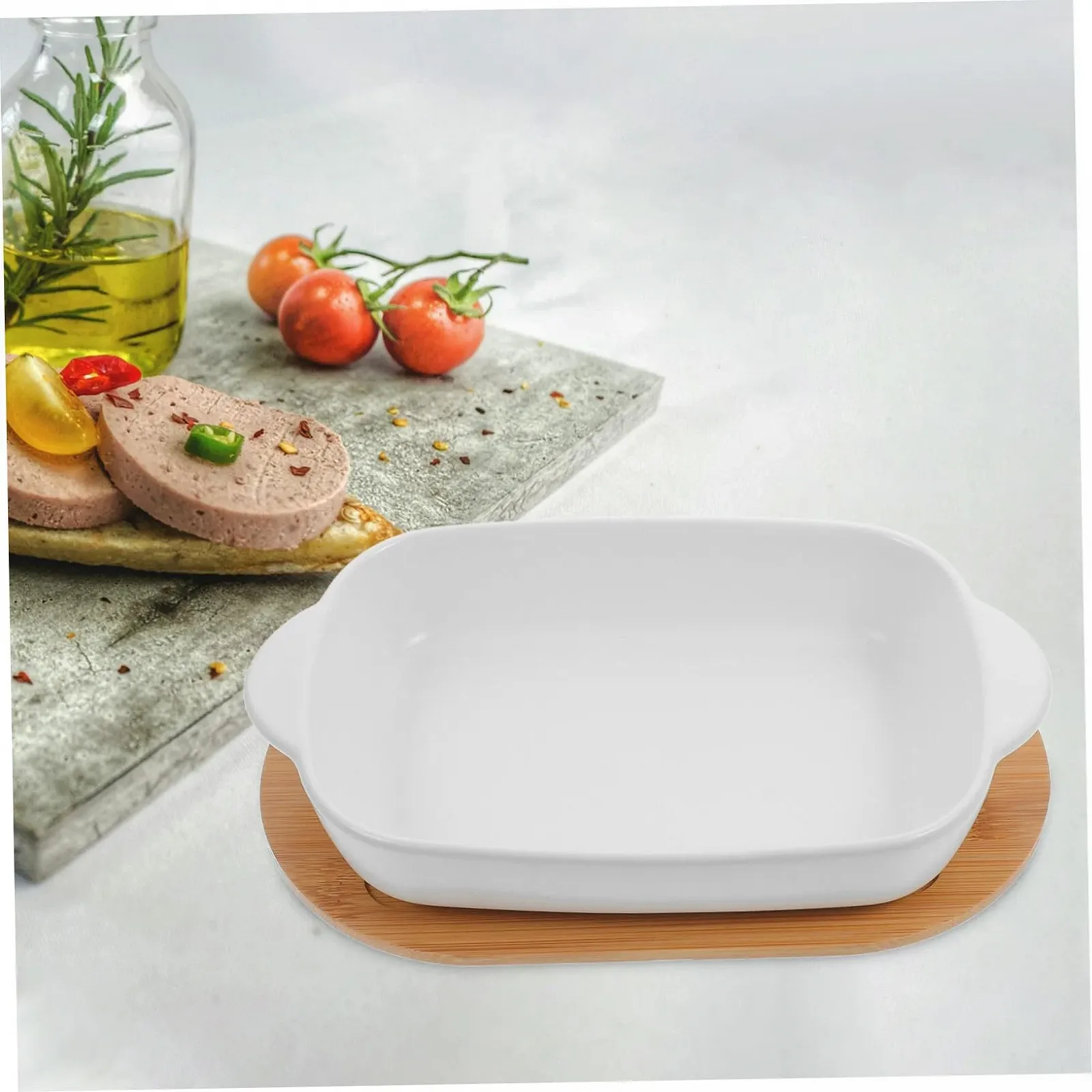 Форма для запекания Cabilock Прямоугольная керамическая с деревянным основанием маленькая термостойкая, фото №6