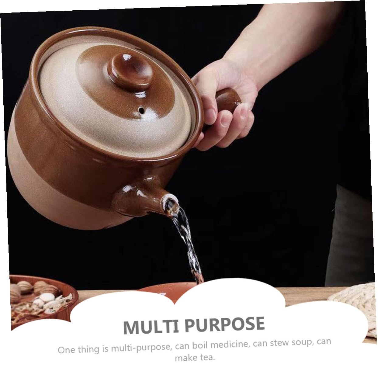 Горшок глиняный TOYANDONA с крышкой китайский малый для трав и супа, фото №2