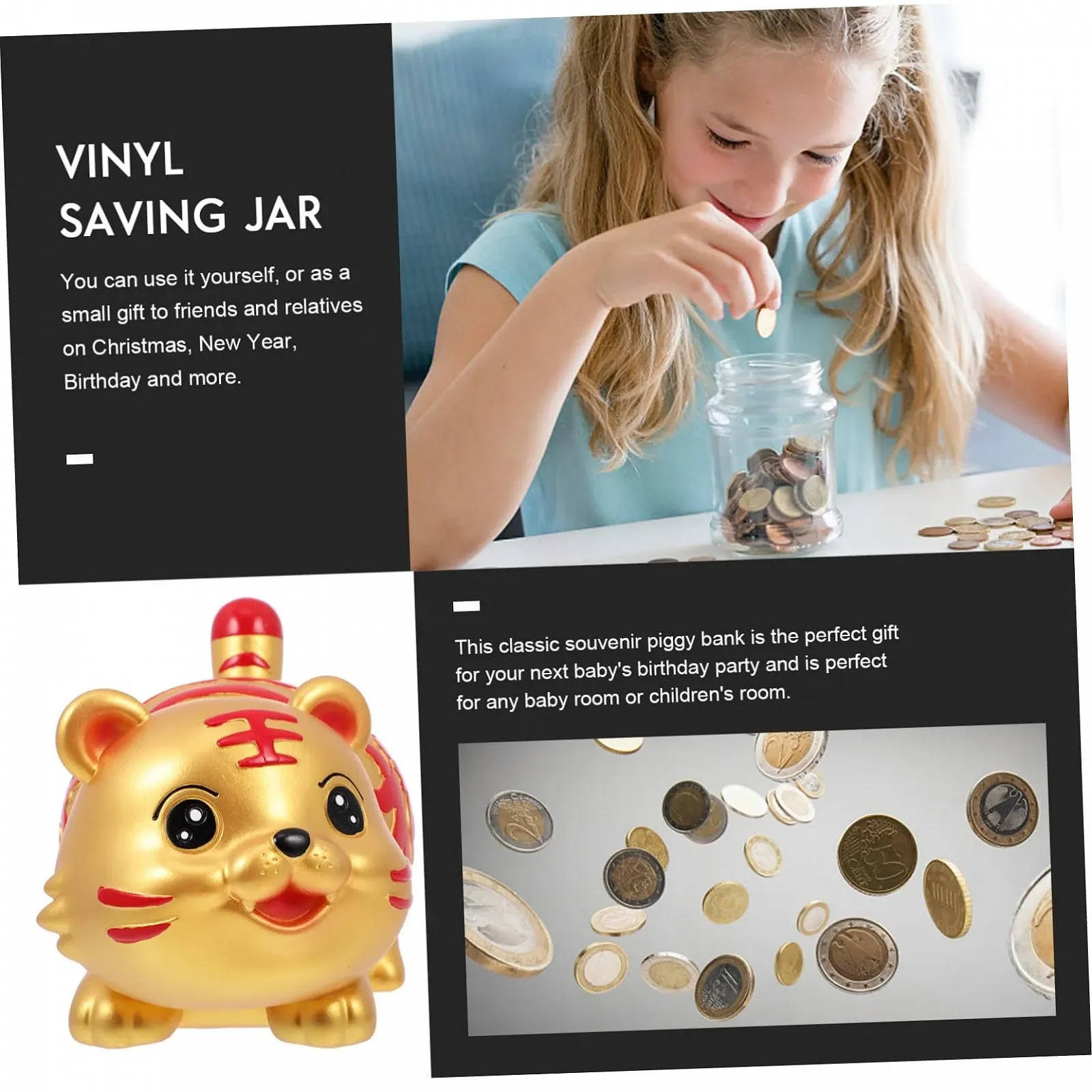 Копилка VICASKY Тигр Небьющаяся Золотистая для детской комнаты, фото №7