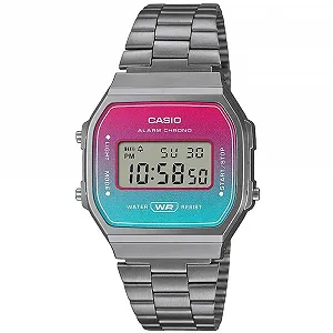 Часы Casio Кварцевые A168WERB-2AEF Унисекс, 37.00 мм, Двухцветный Цифровой Циферблат, Серебряный Металлический Браслет - Фото 1